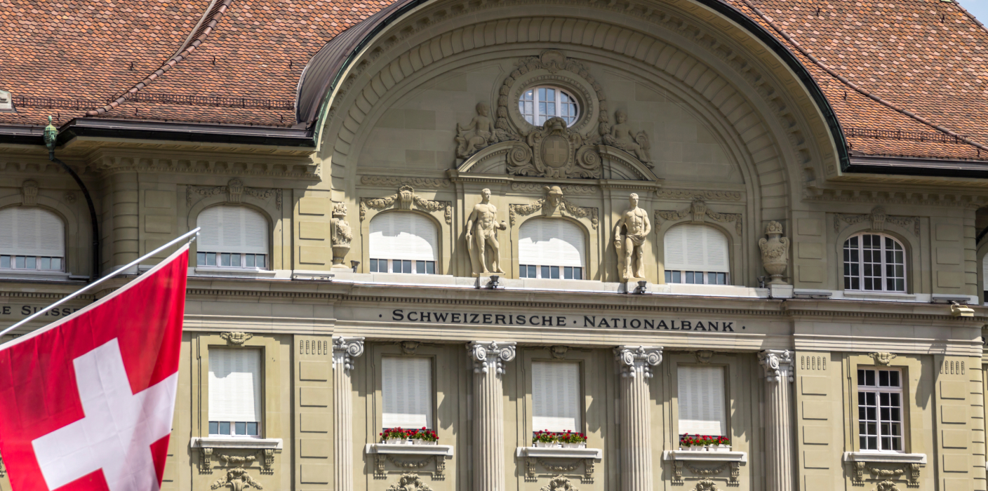 Swiss national bank with a flag